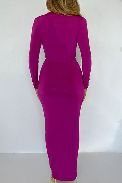 Sexy Solid Patchwork Slit Fold Asymmetrical V Neck One Step Skirt Dresses