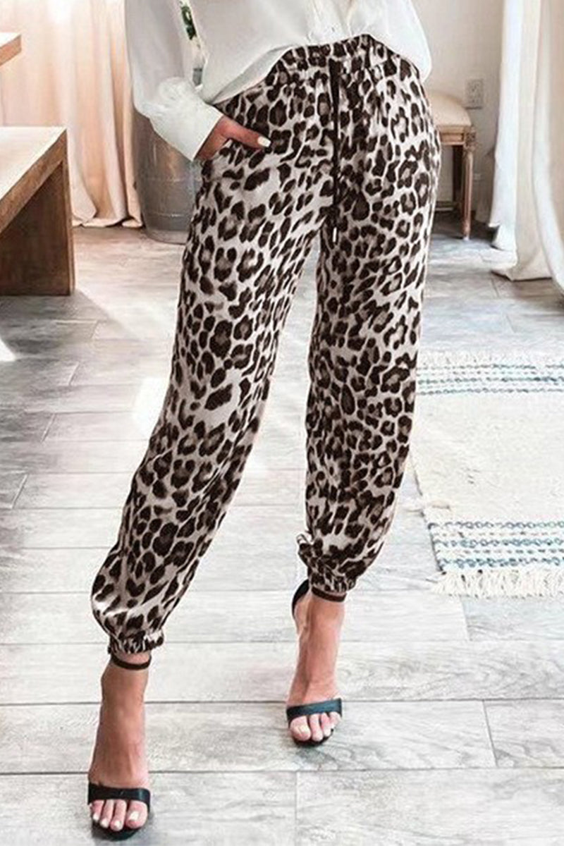 Casual Leopard Patchwork Loose Pencil Full Print Bottoms
