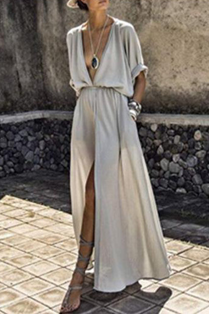 Sexy Elegant Solid Slit V Neck A Line Dresses