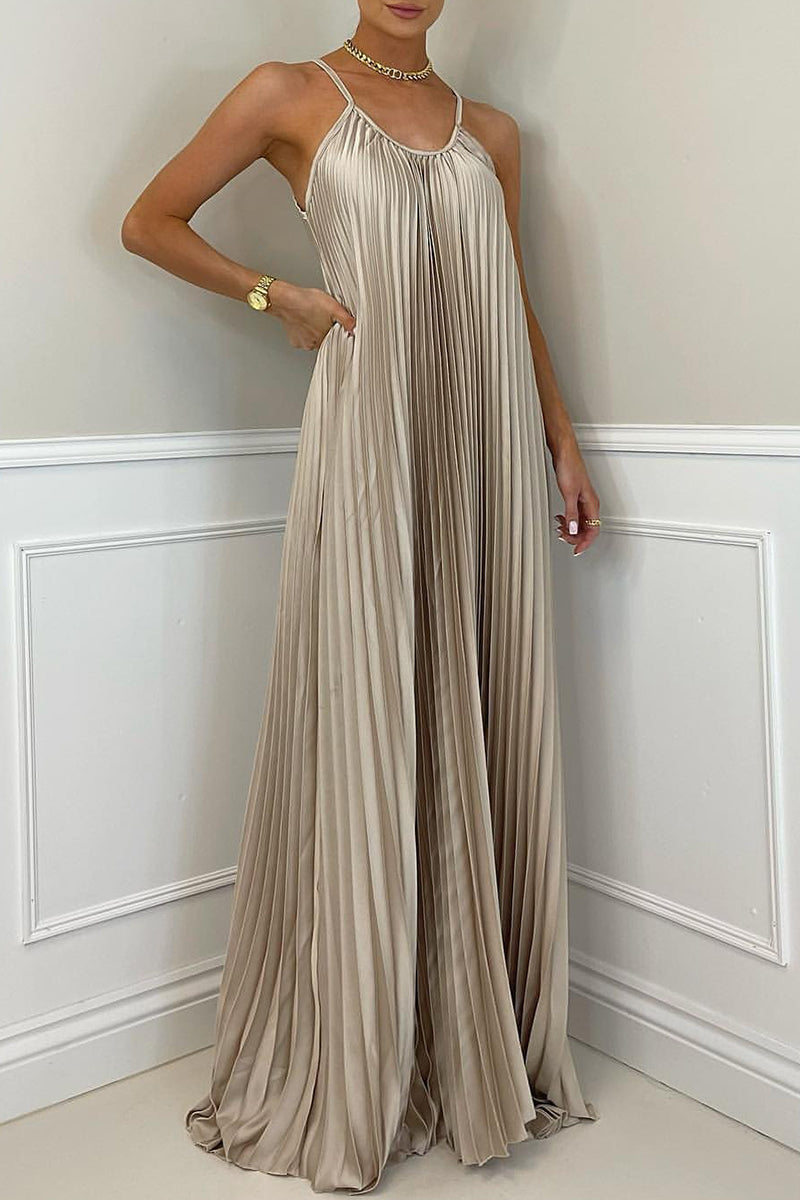 Elegant Formal Solid Fold U Neck Dresses