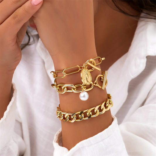 Casual Patchwork Chains Pearl Bracelets