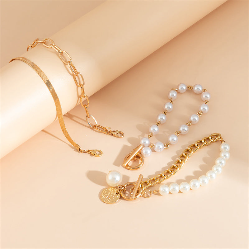 Casual Patchwork Chains Pearl Bracelets