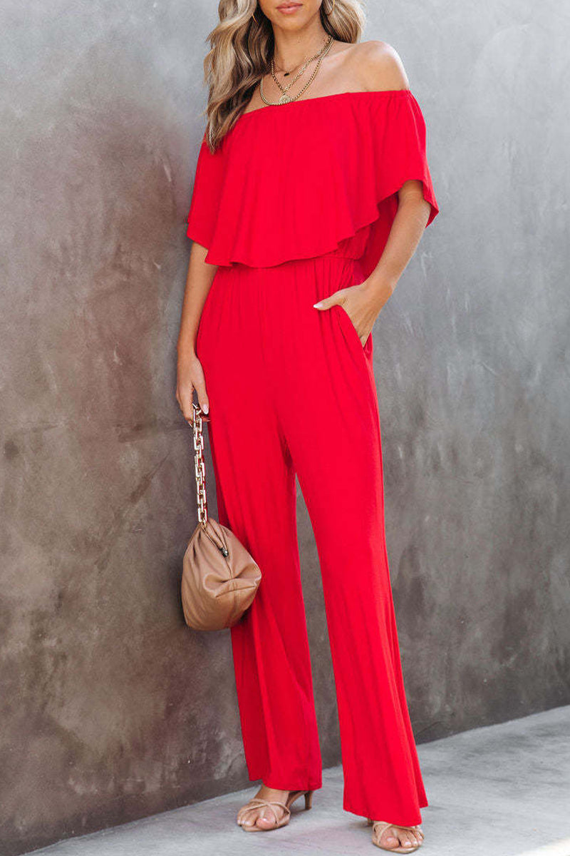 Casual Daily Solid Solid Color Off the Shoulder Regular Jumpsuits