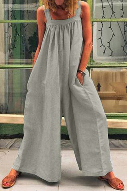 Casual Daily Solid Square Collar Loose Jumpsuits