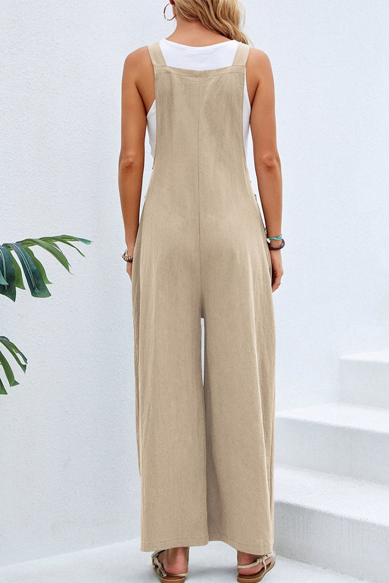 Casual Vacation Solid Buttons Square Collar Loose Jumpsuits(10 Colors)