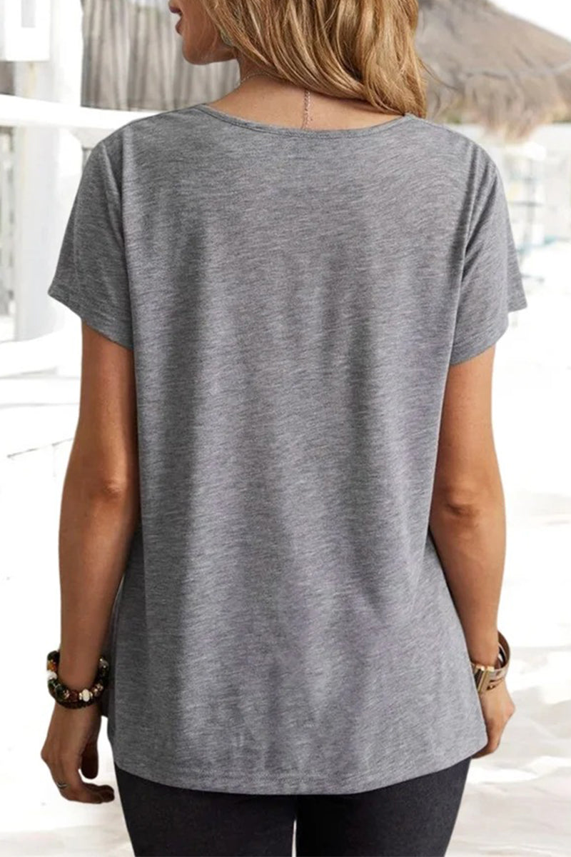 Casual Daily Solid Asymmetrical U Neck T-Shirts