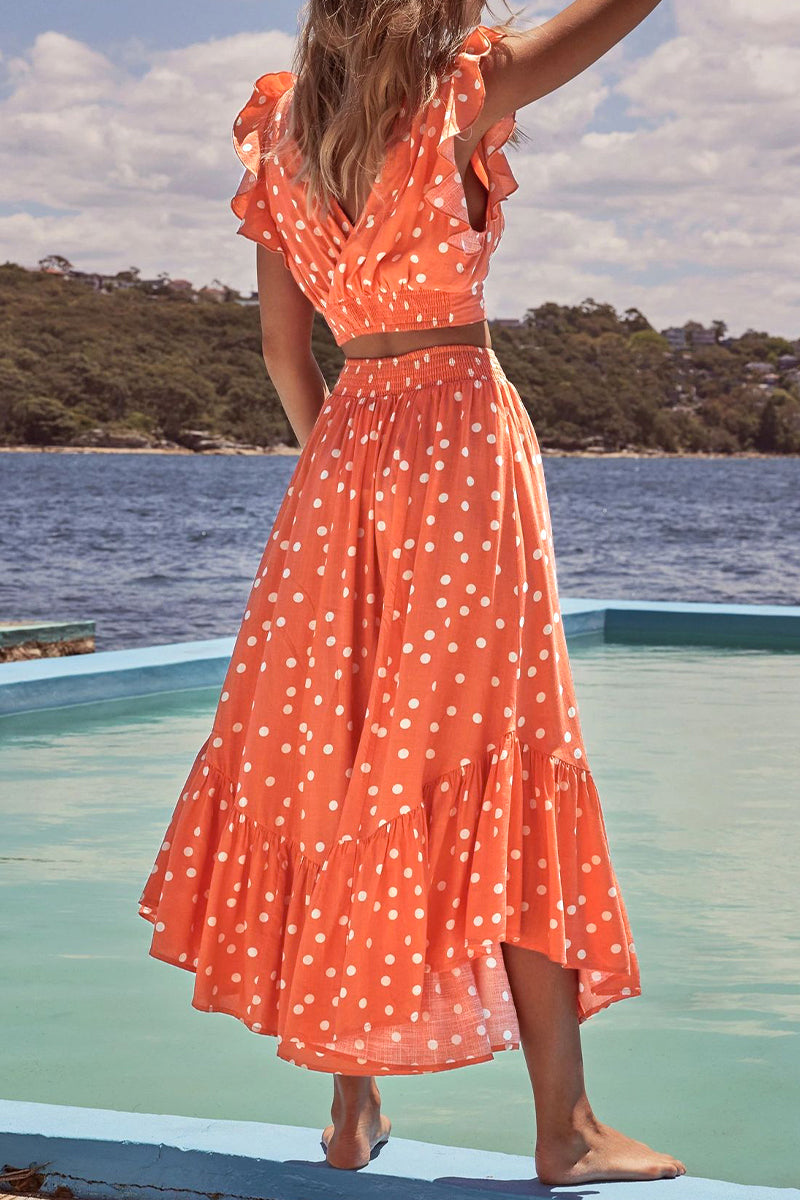 Sexy Bohemian Flounce V Neck Short Sleeve Two Pieces