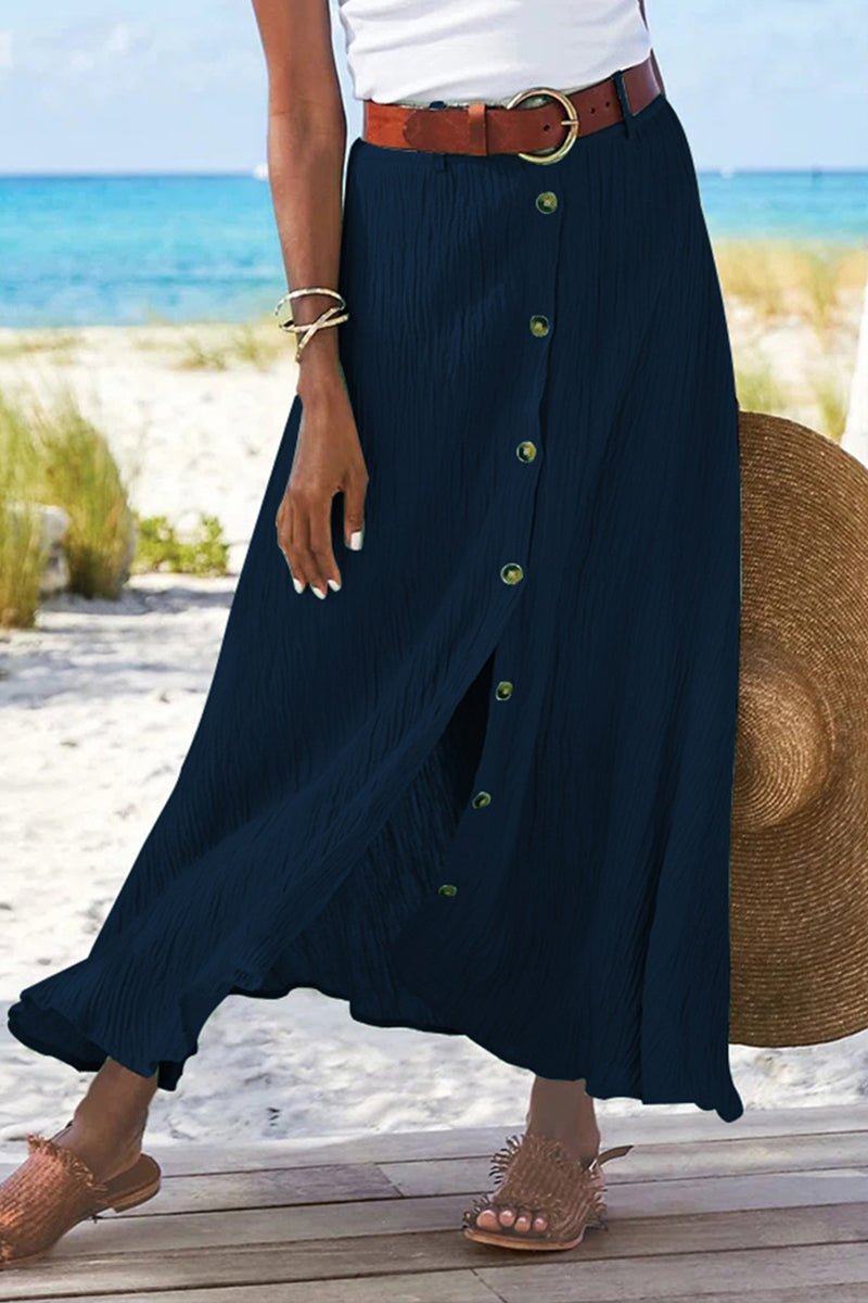 Casual Vacation Solid Buckle Loose High Waist Type A Solid Color Bottoms