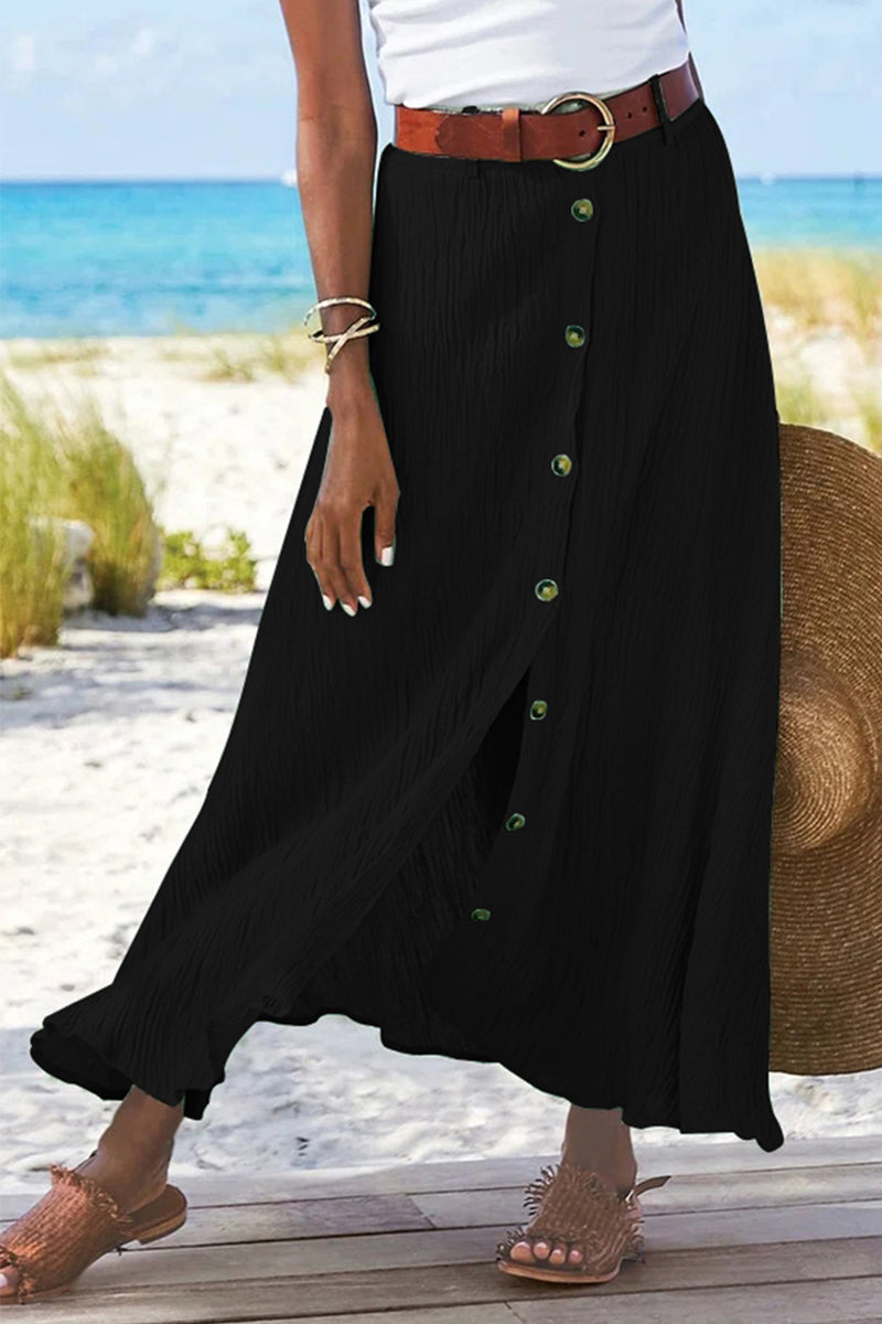 Casual Vacation Solid Buckle Loose High Waist Type A Solid Color Bottoms