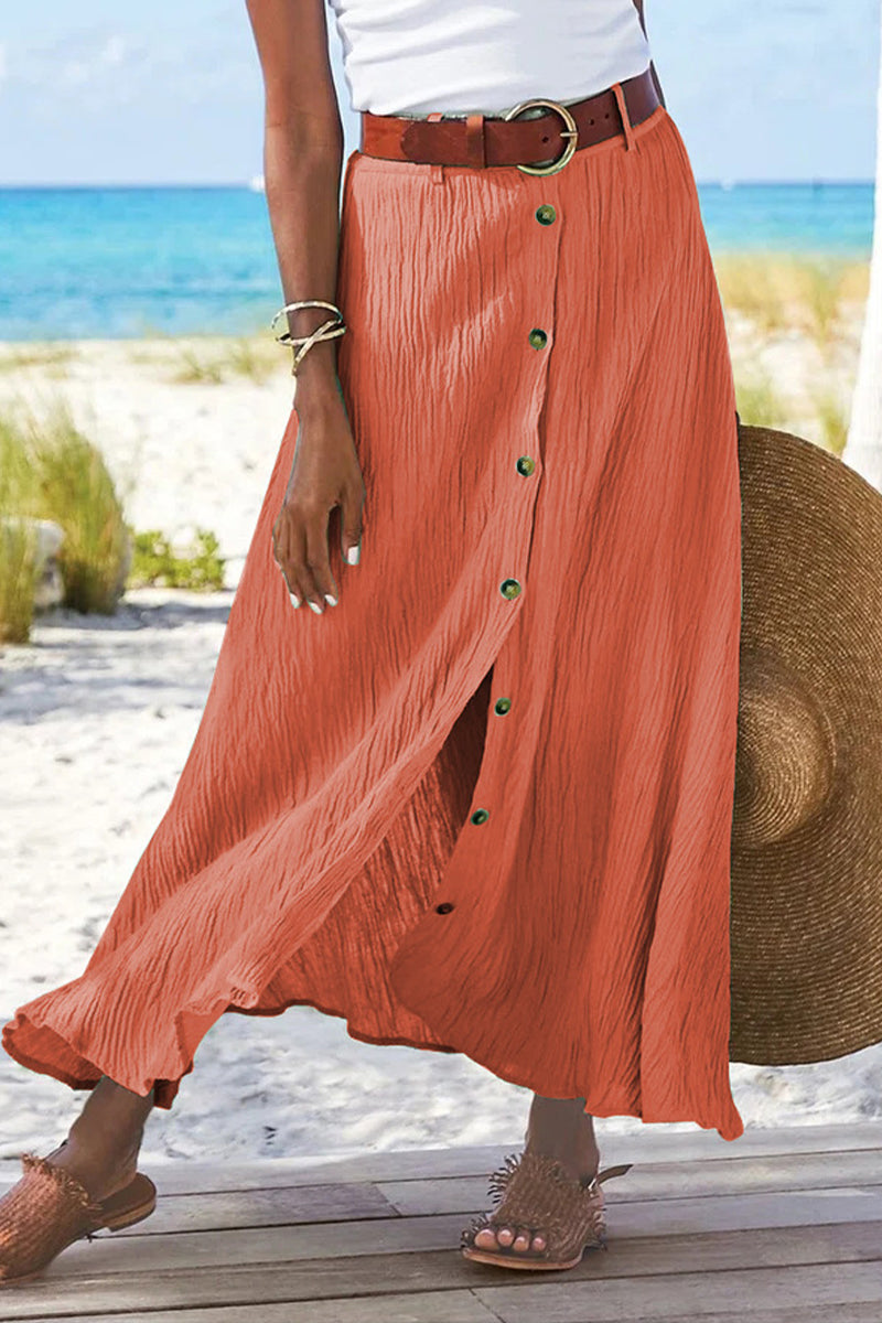 Casual Vacation Solid Buckle Loose High Waist Type A Solid Color Bottoms