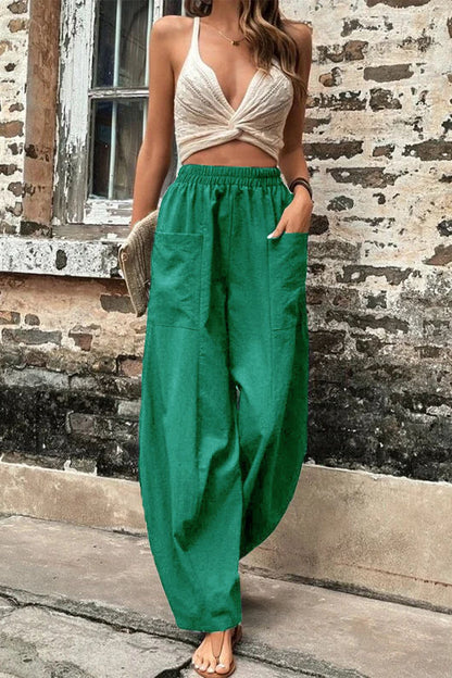 Casual Daily Solid Pocket Loose High Waist Harlan Solid Color Bottoms