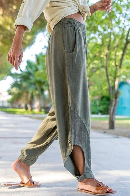 Casual Solid Patchwork Loose Mid Waist Harlan Solid Color Bottoms(6 Colors)