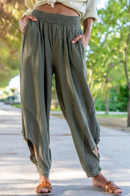 Casual Solid Patchwork Loose Mid Waist Harlan Solid Color Bottoms(6 Colors)