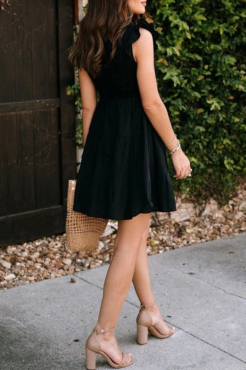 Sexy Simplicity Solid Flounce V Neck A Line Dresses