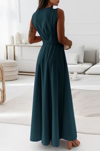 Casual Solid Frenulum V Neck Long Dress Dresses
