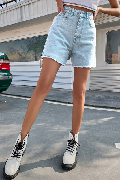 Casual Solid Make Old High Waist Straight Denim Shorts(10 Colors)