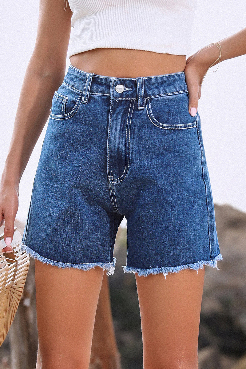 Casual Solid Make Old High Waist Straight Denim Shorts(10 Colors)