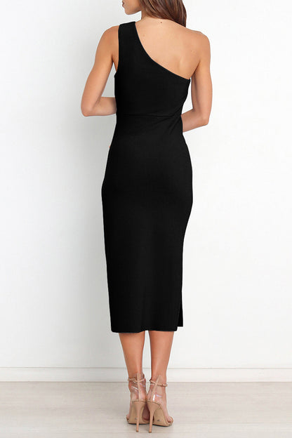 Sexy Simplicity Solid Fold Oblique Collar A Line Dresses