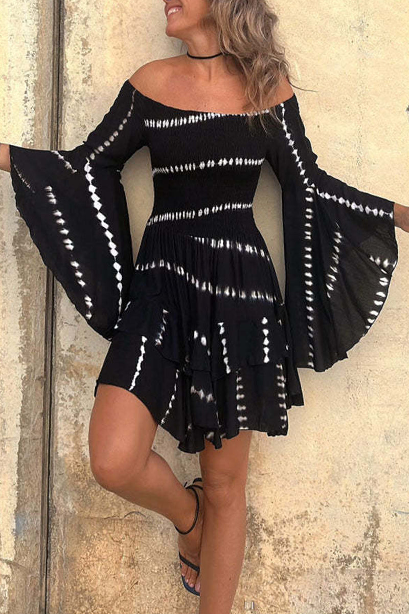 Casual Zebra Print Printing Off the Shoulder Waist Skirt Dresses
