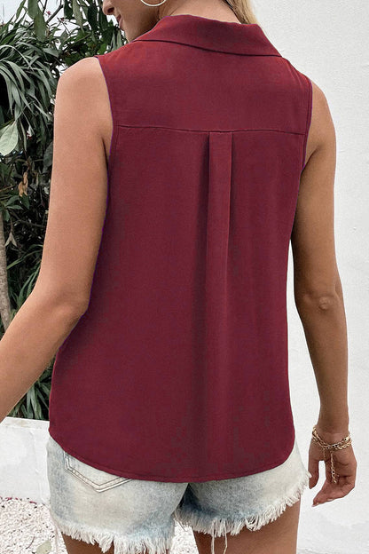 Daily Simplicity Solid Buttons V Neck Tops
