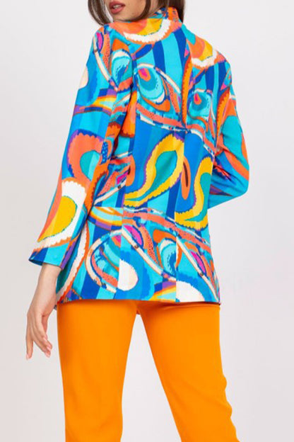 Celebrities Elegant Geometric Print Contrast Turn-back Collar Outerwear