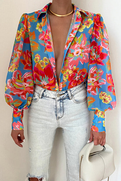 Elegant Floral Patchwork Turndown Collar Blouses(15 Colors)