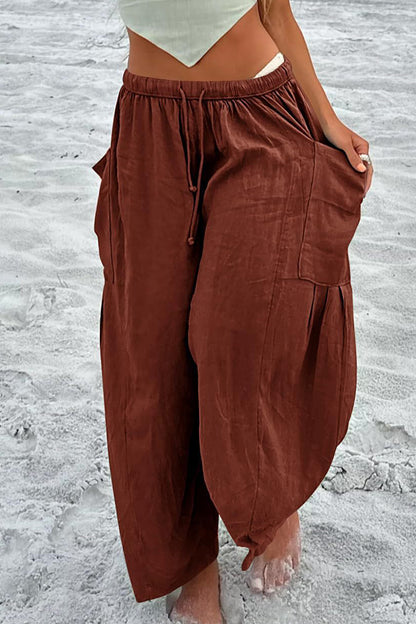 Casual Simplicity Solid Pocket Loose Mid Waist Wide Leg Solid Color Bottoms