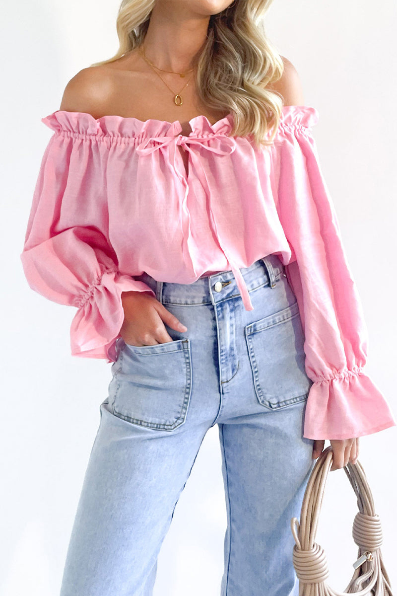 Casual Street Solid Stringy Selvedge Off the Shoulder Tops(3 Colors)