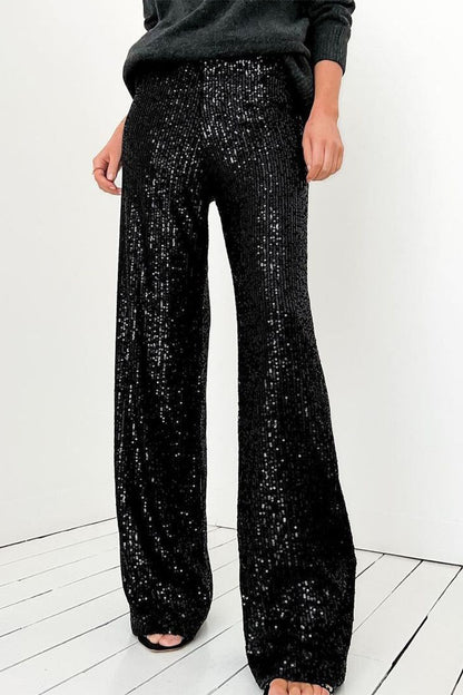 Casual British Style Solid Sequins Loose Low Waist Straight Solid Color Bottoms