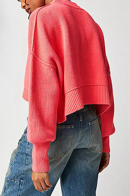 Casual Solid Patchwork O Neck Sweaters(15 Colors)
