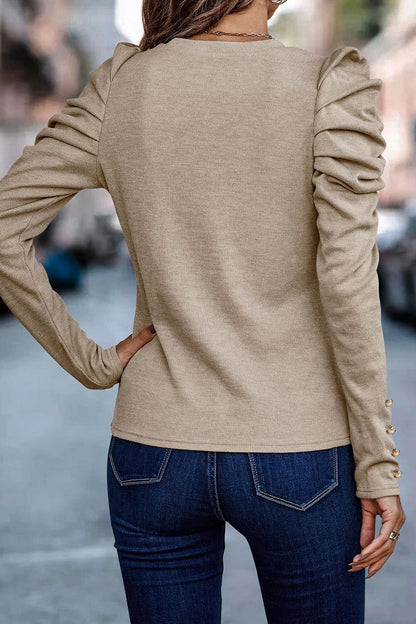 Casual Solid Fold O Neck Tops