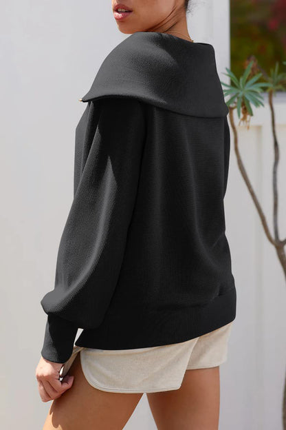 Street Solid Zipper Turndown Collar Tops