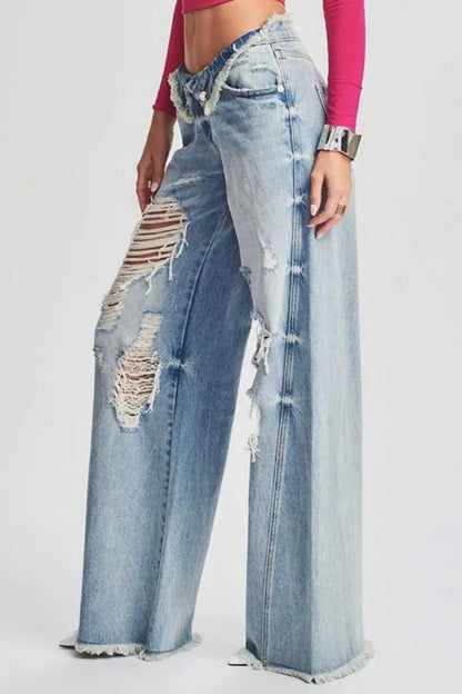 Casual Ripped Patchwork Denim Jeans (Subject To The Actual Object,5Colors)