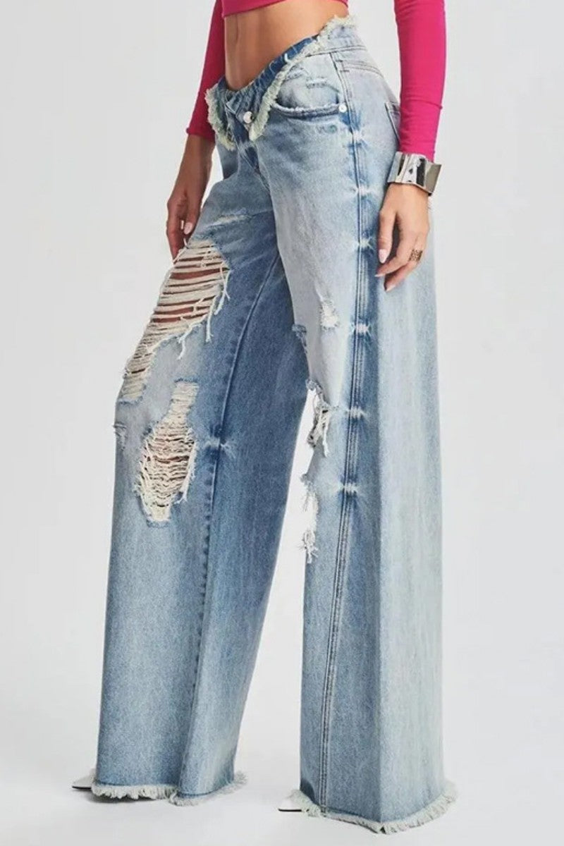 Casual Ripped Patchwork Denim Jeans (Subject To The Actual Object,5Colors)