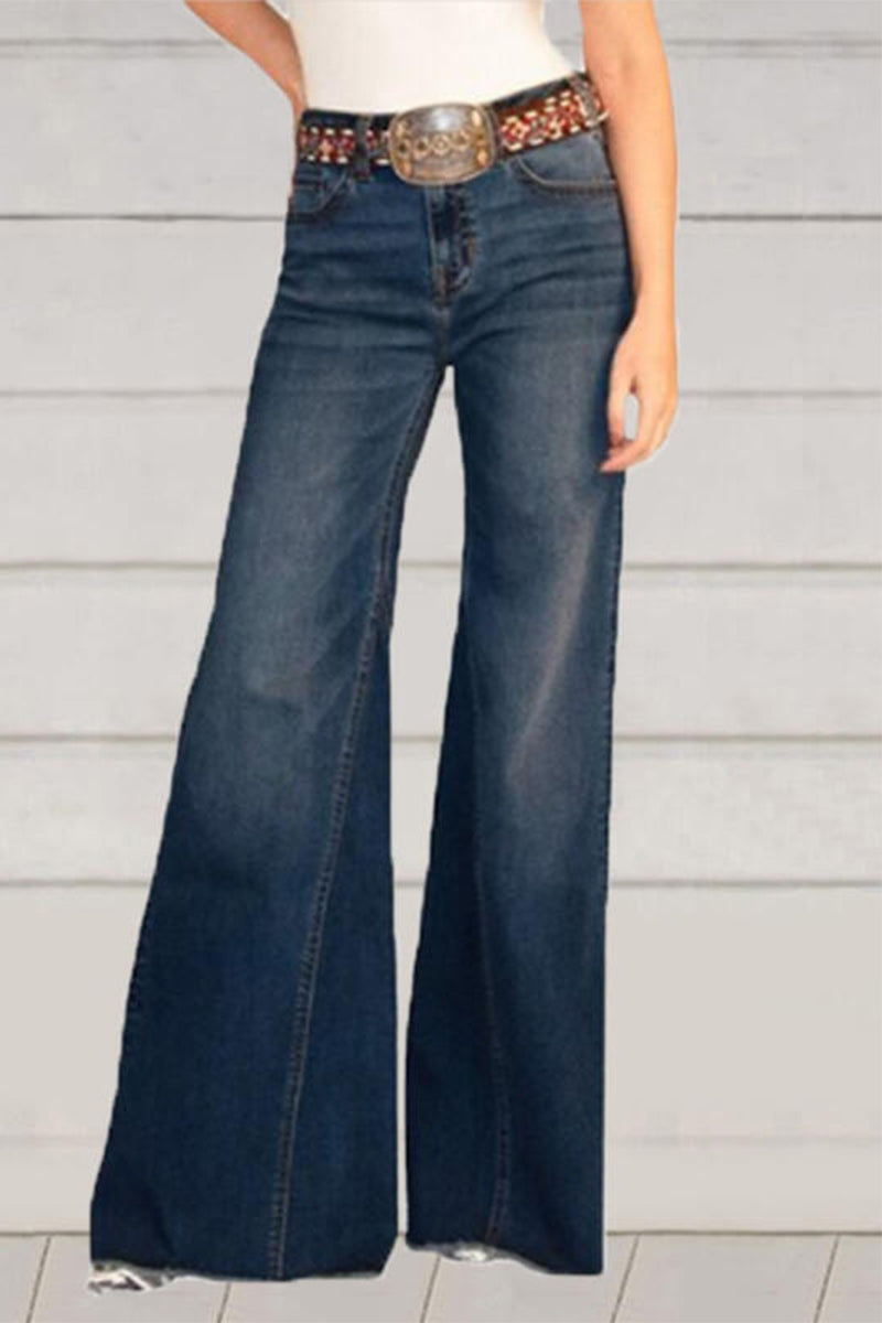 Street Solid High Waist Regular Denim Jeans(No Belt)
