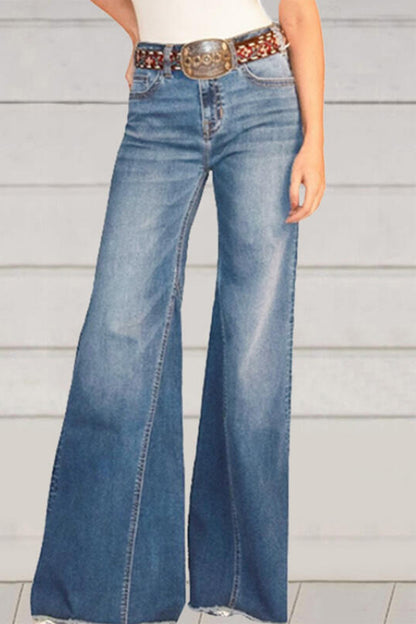 Street Solid High Waist Regular Denim Jeans(No Belt)