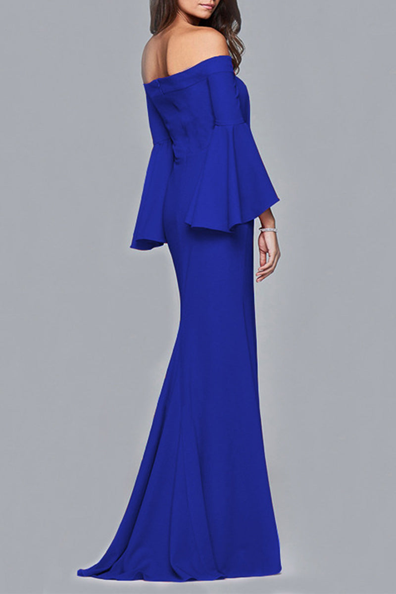 Elegant Solid Flounce Off the Shoulder Evening Dresses(6 Colors)
