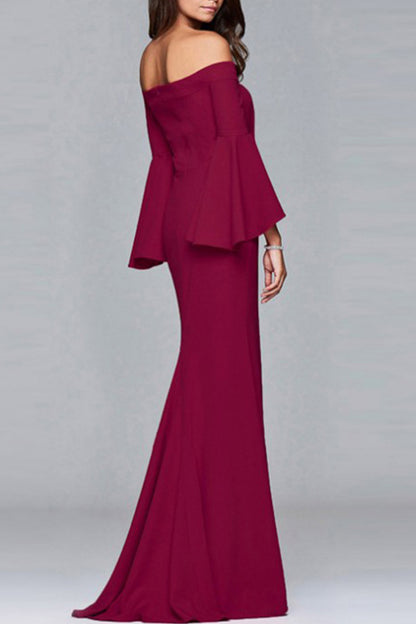 Elegant Solid Flounce Off the Shoulder Evening Dresses(6 Colors)