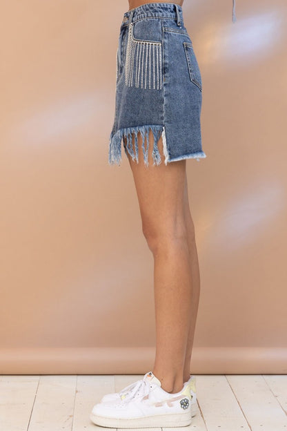 Casual Patchwork Tassel High Waist Skinny Denim Skirts(3 Colors)